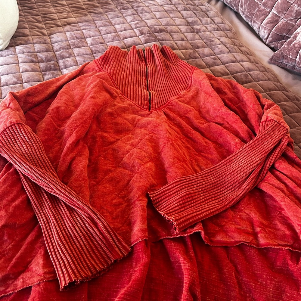 Chic Red Sweater with Ribbed Details